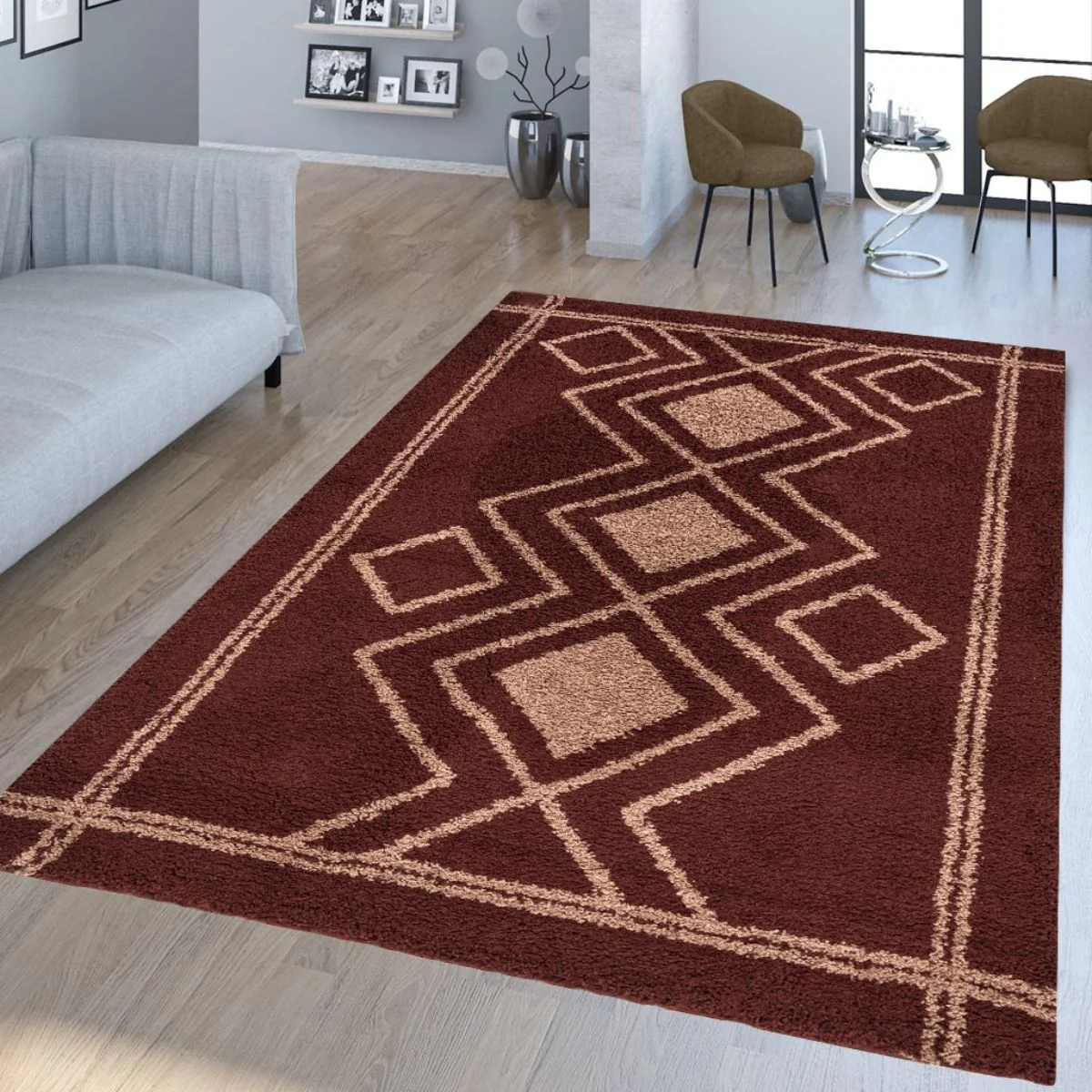 Ashton Burgundy Diamond Motif Rug - Image 2