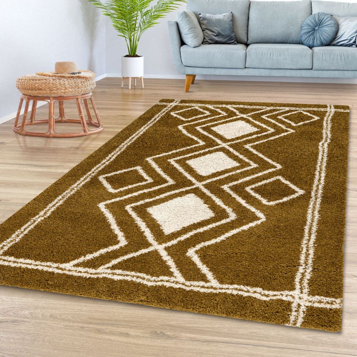 Ashton Mustard Diamond Pattern Rug - Image 2