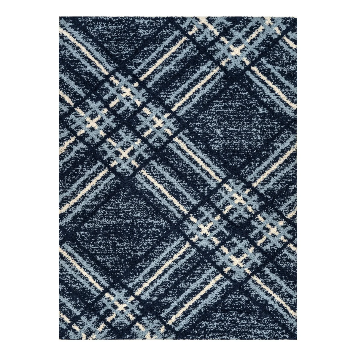 Blaze Blue Check Shaggy Rug