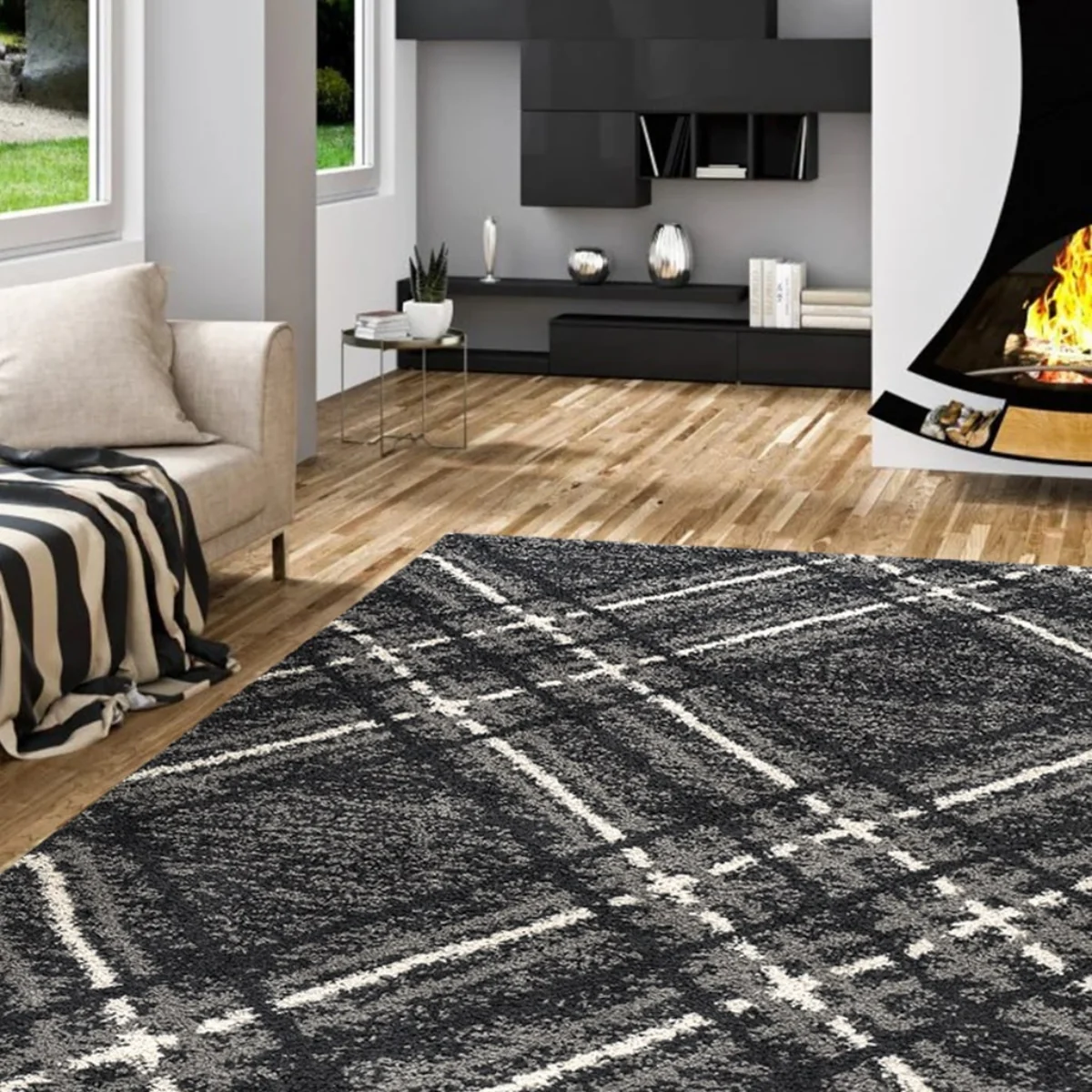 Blaze Charcoal Grey Modern Geometric Area Rug - Image 2