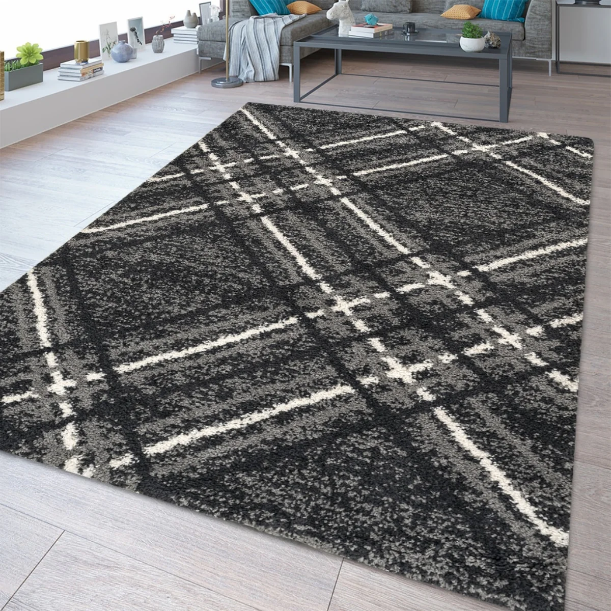 Blaze Charcoal Grey Modern Geometric Area Rug - Image 3