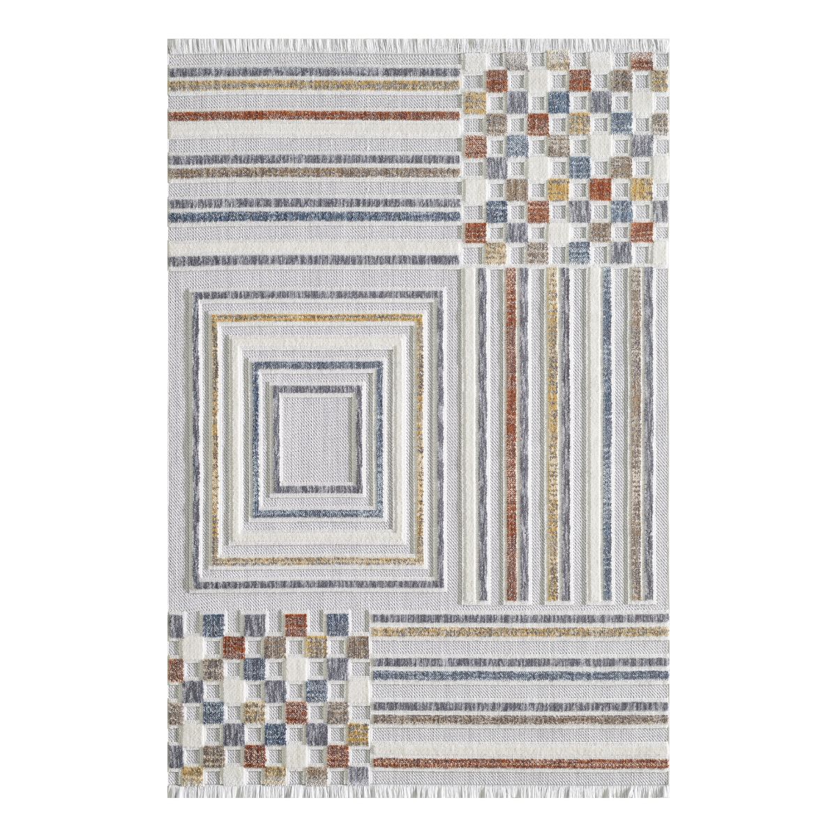 Broadway Geometric Striped and Checkered Rug