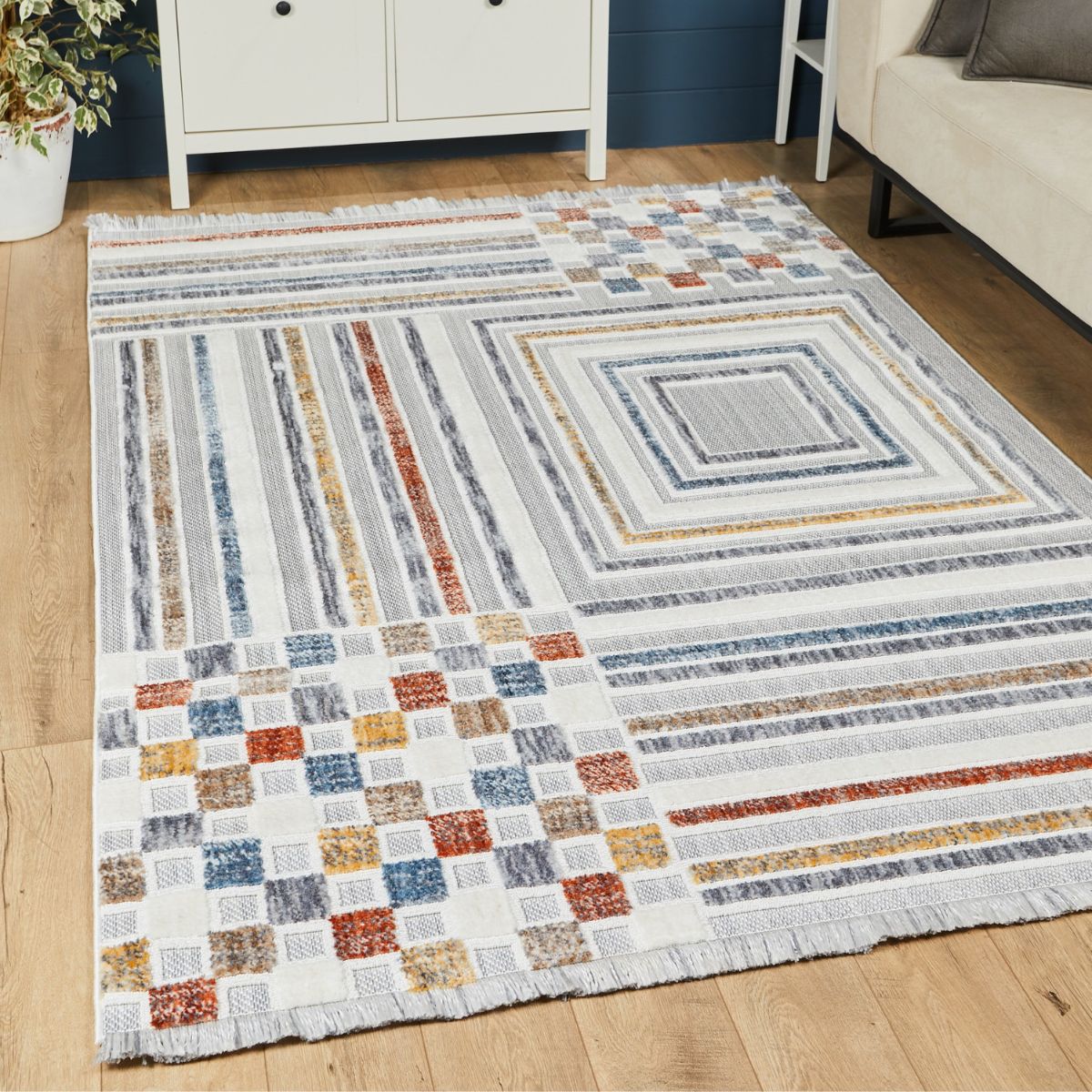 Broadway Geometric Striped and Checkered Rug - Image 2