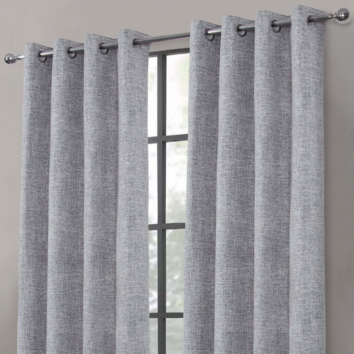 Clayton Ready-Made Grey Eyelet Curtains with Blackout Lining