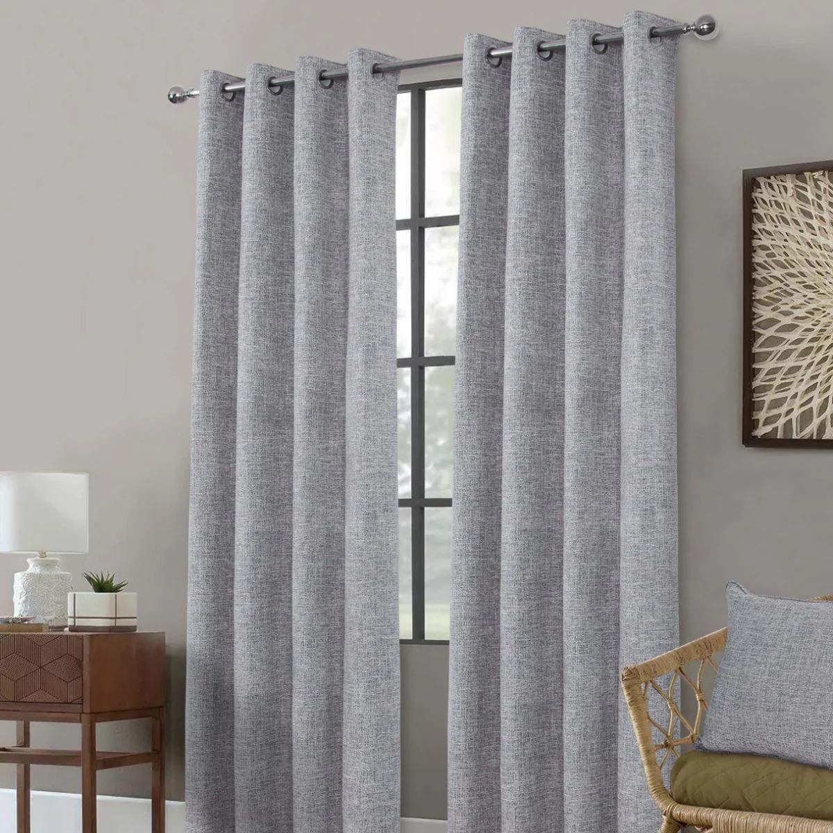 Clayton Ready-Made Grey Eyelet Curtains with Blackout Lining - Image 3