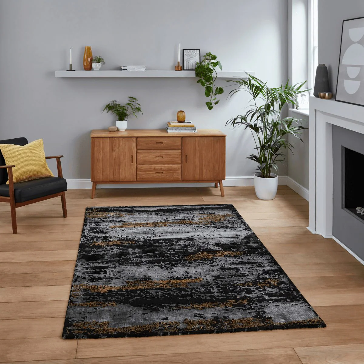 Craft Black and Gold Abstract Rug - Image 6