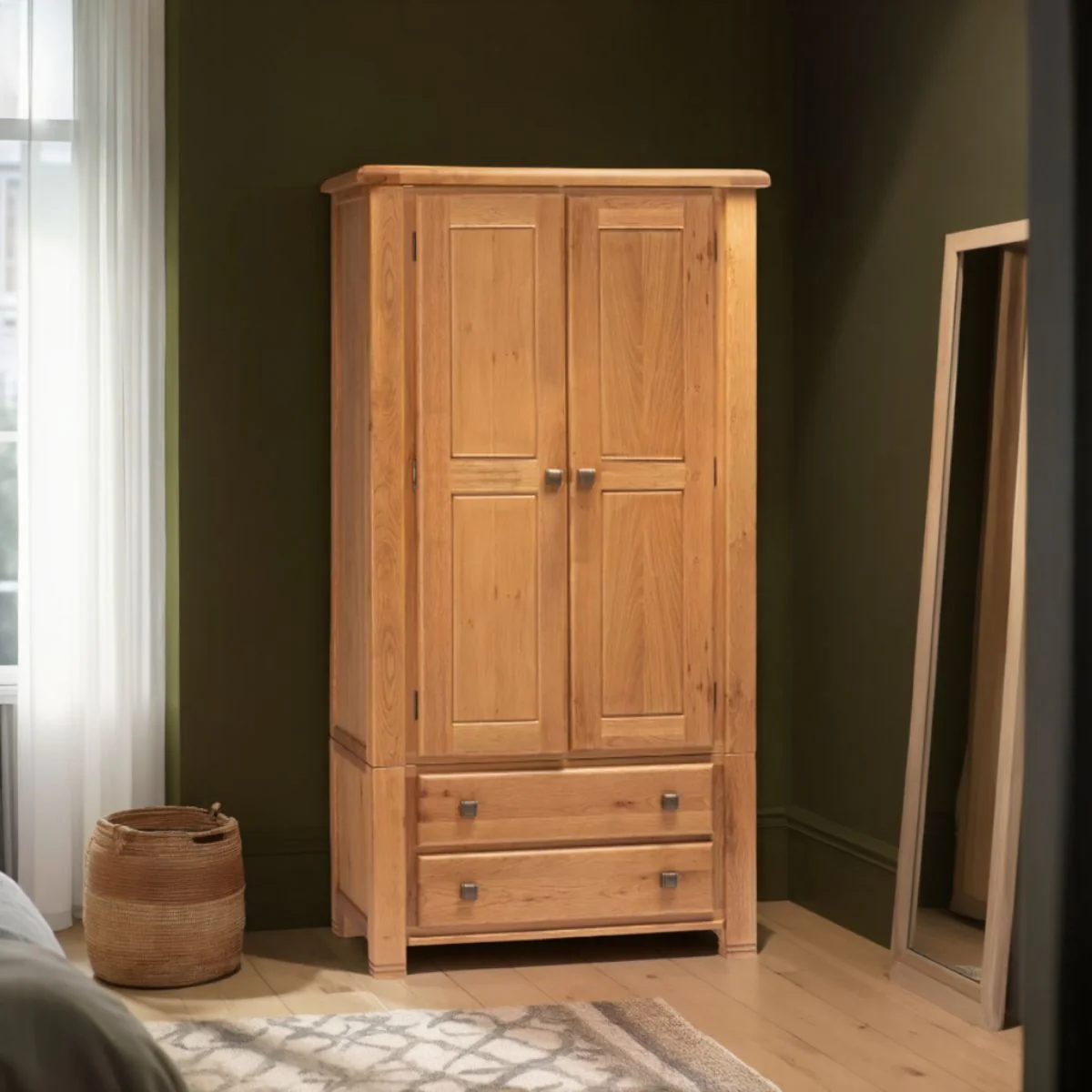 Dunloe 2 Door Solid Oak Wardrobe - Image 3