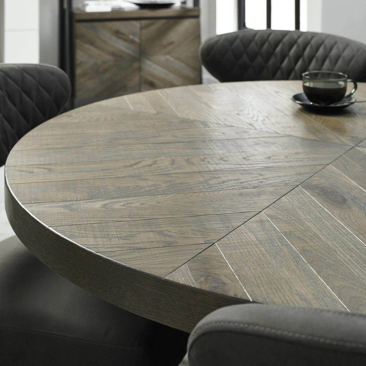 Elliot Weathered Oak Round Dining Table - Image 3