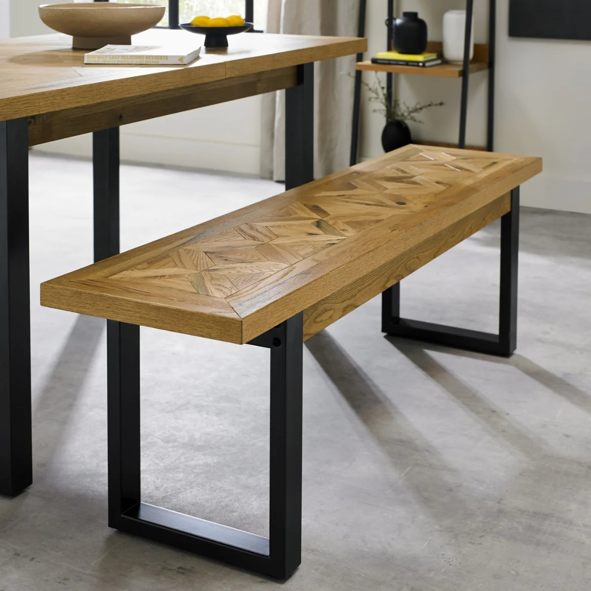 Inishmore Oak and Metal Dining Bench - Image 3