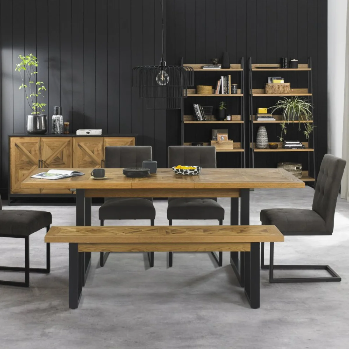 Inishmore Oak and Metal Dining Bench - Image 4