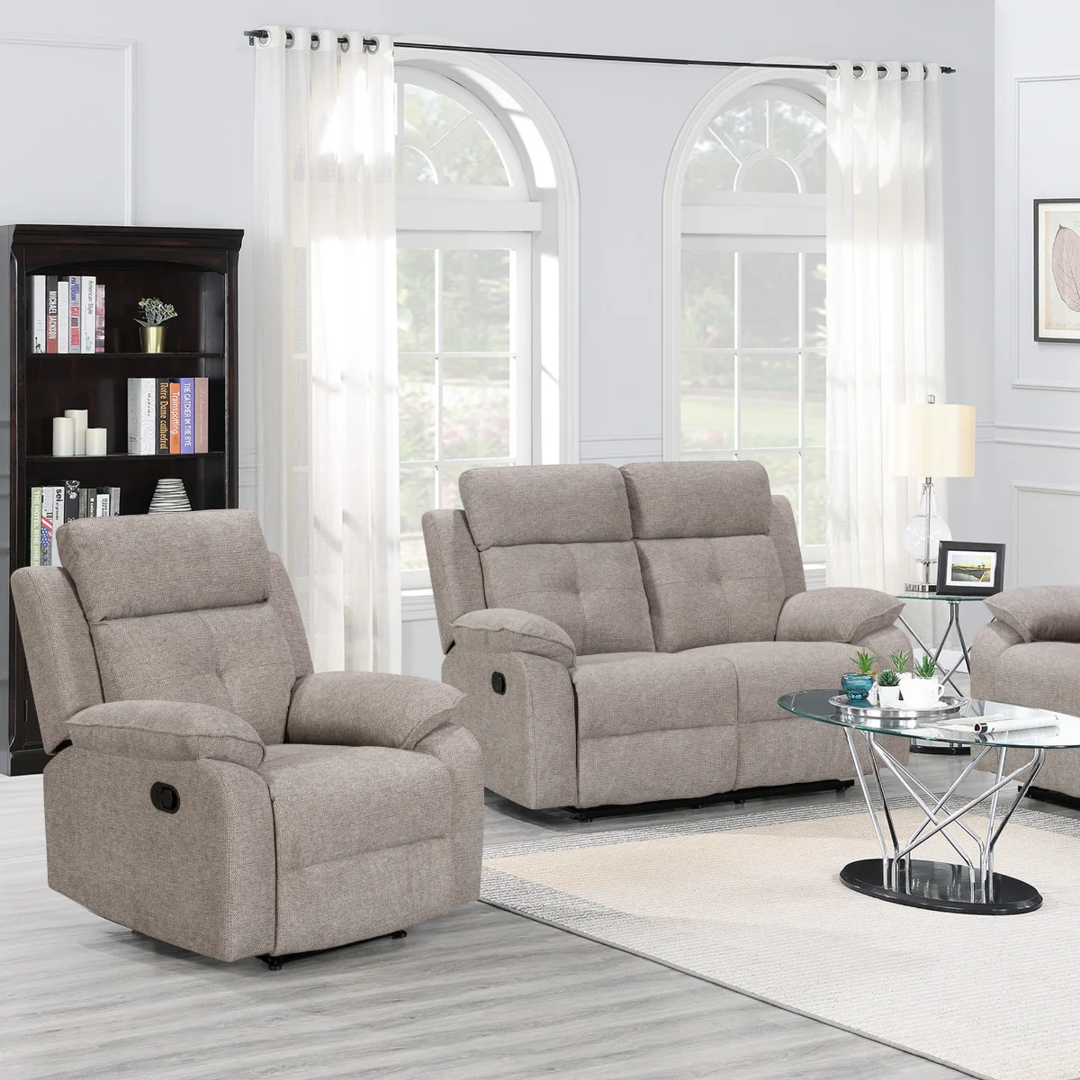 Nebula Light Brown Fabric 2 Seater Recliner Sofa - Image 4