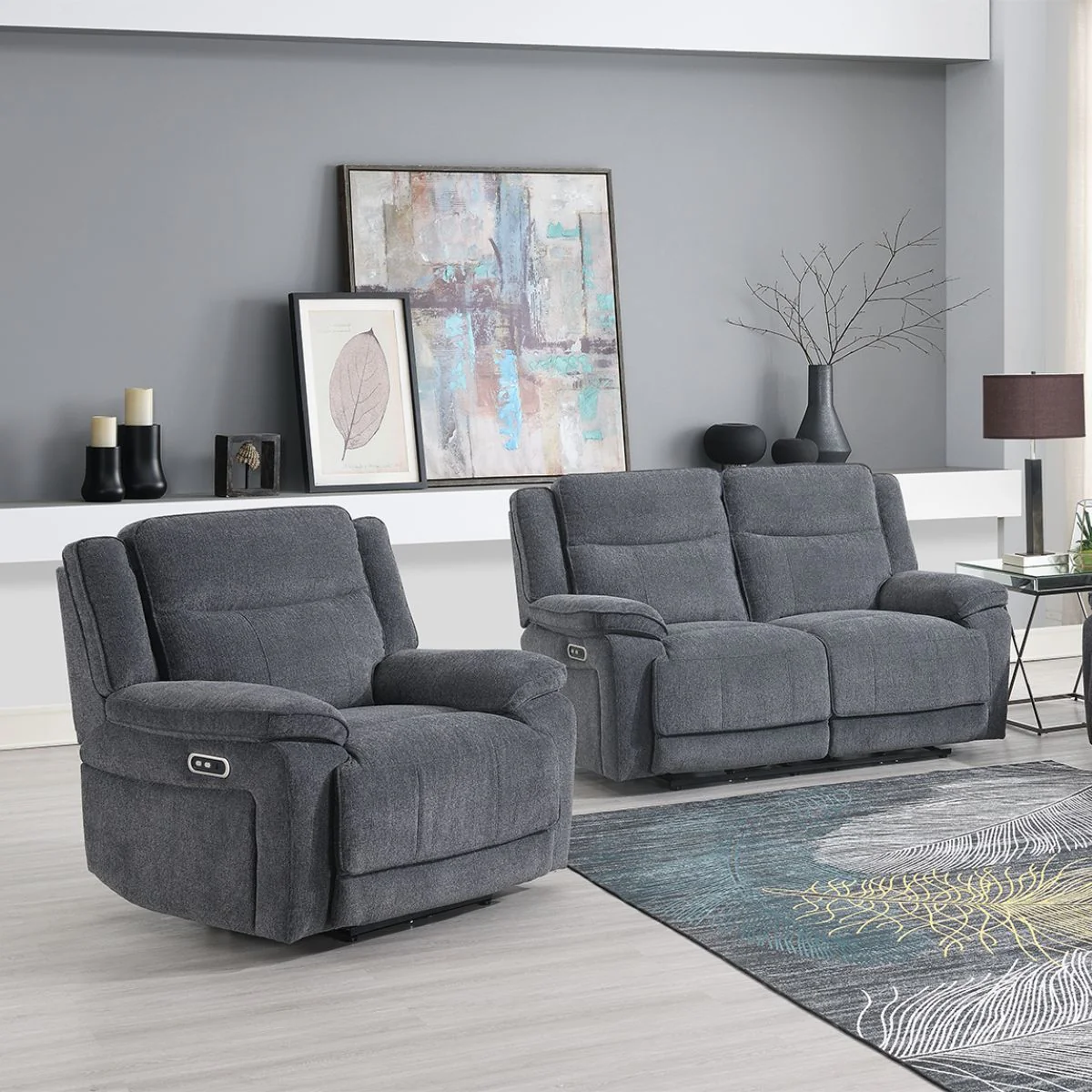 Plymouth Grey Fabric Electric Recliner Armchair - Image 3