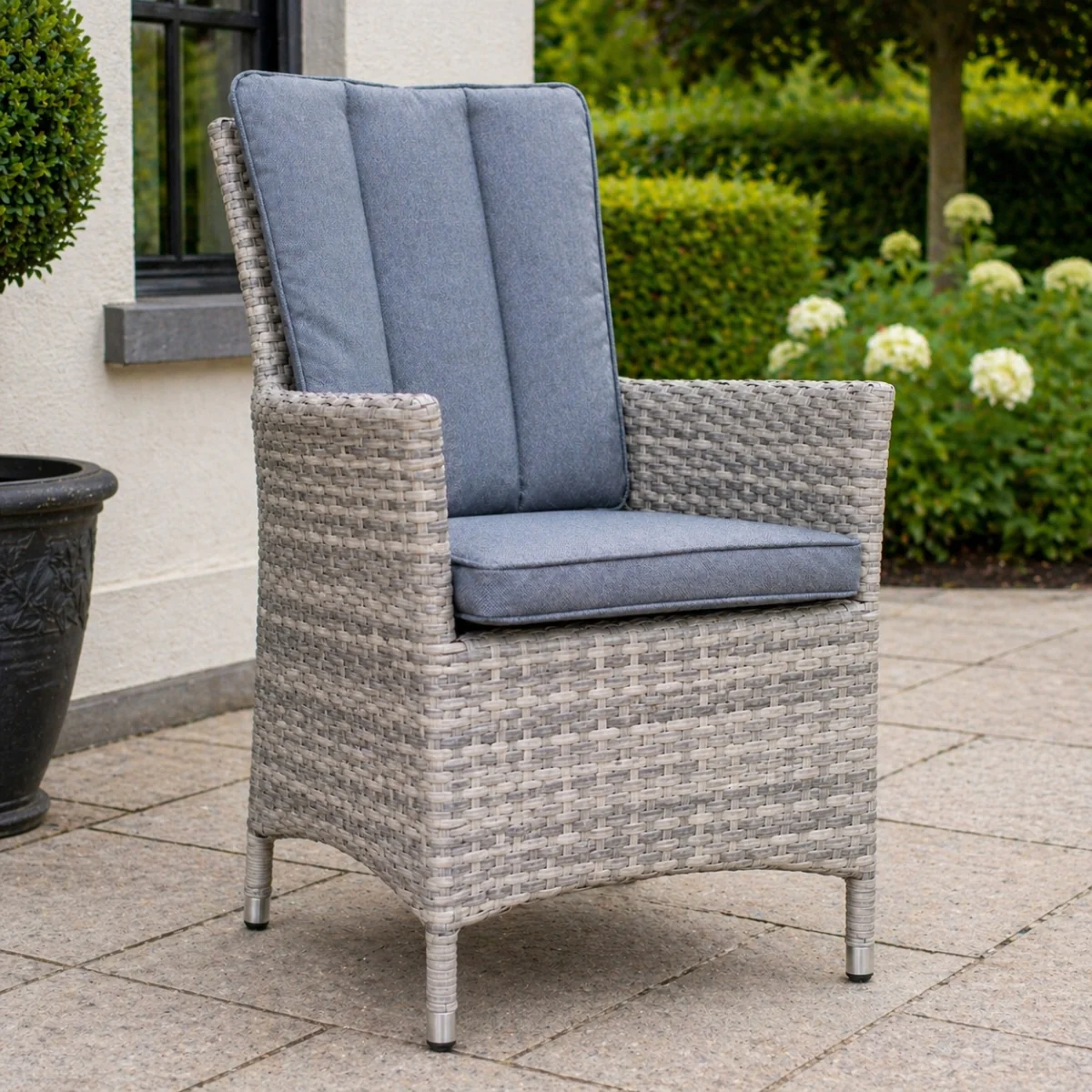 Portofino Grey Rattan 3 Piece Bistro Set with Cushioned Chairs - Image 3