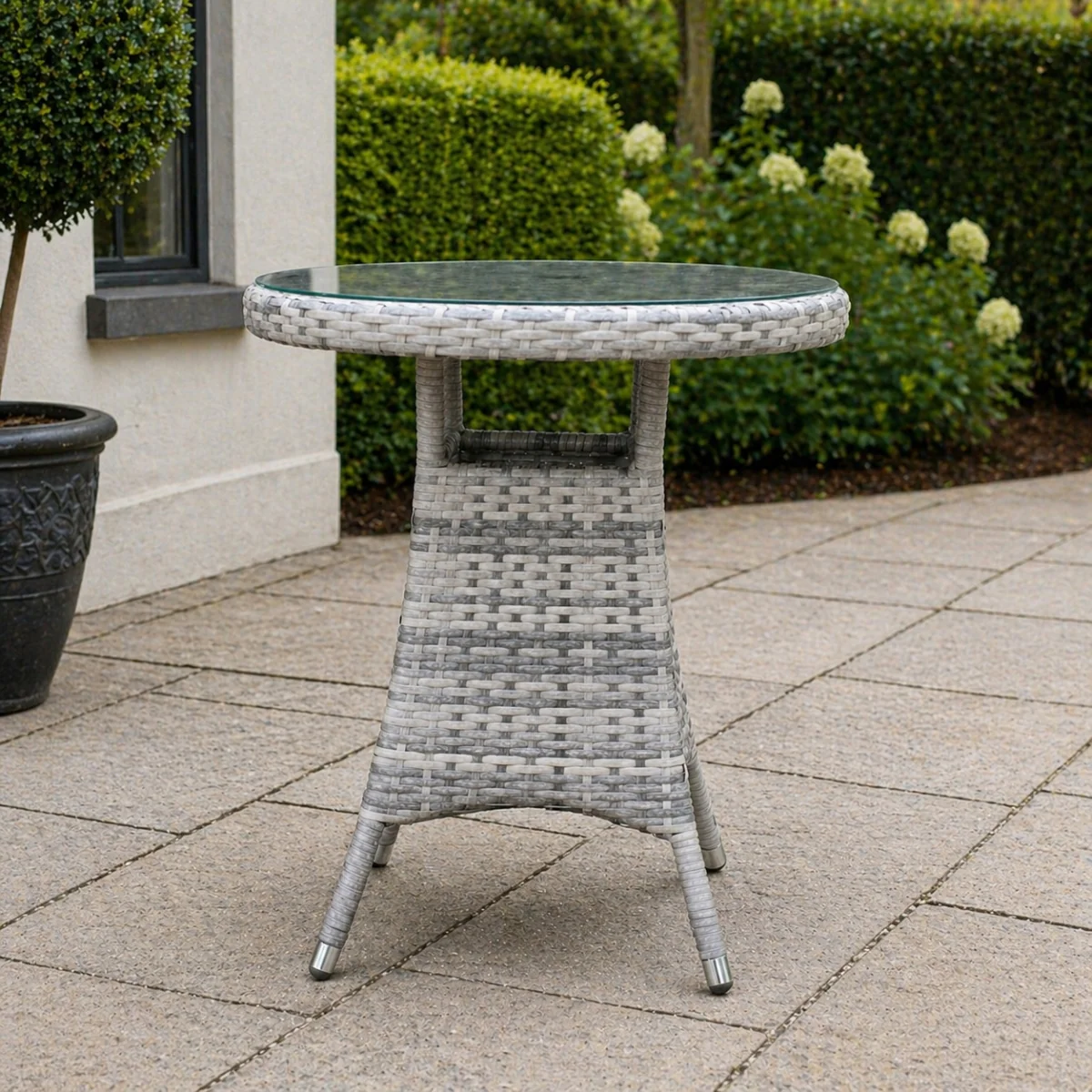 Portofino Grey Rattan 3 Piece Bistro Set with Cushioned Chairs - Image 4