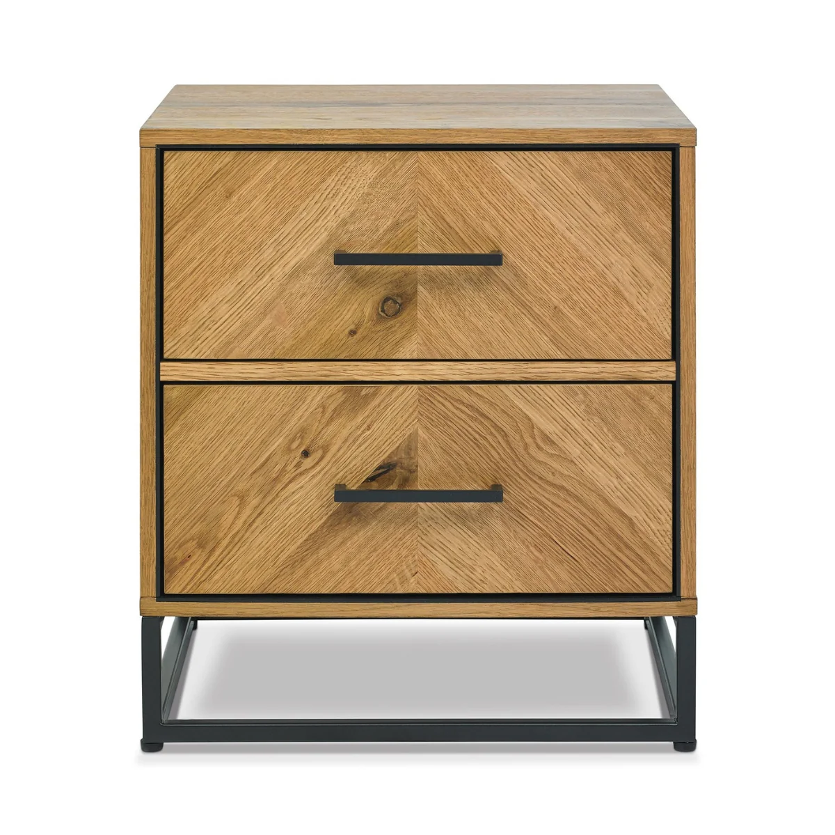 Riva Rustic Oak and Metal 2 Drawer Nightstand - Image 2