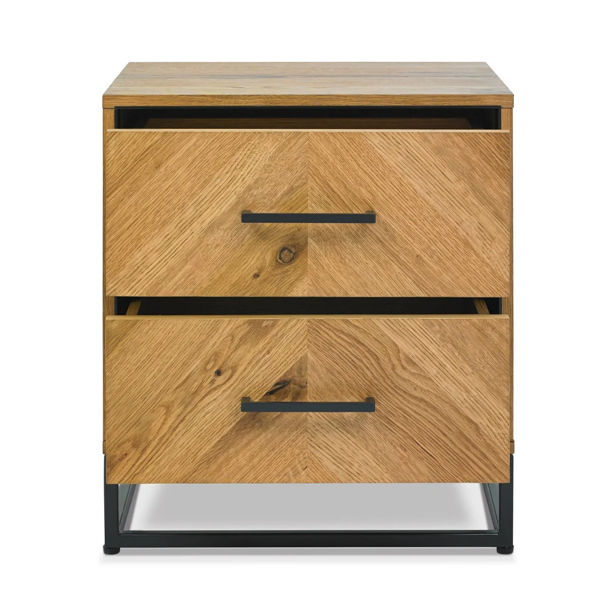 Riva Rustic Oak and Metal 2 Drawer Nightstand - Image 3