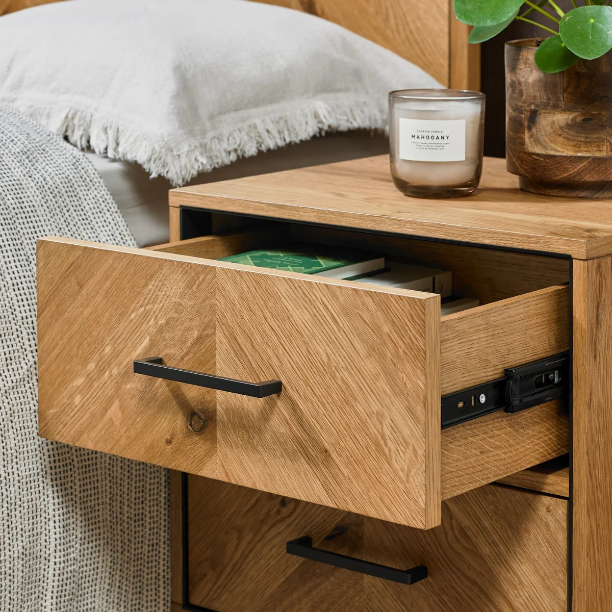 Riva Rustic Oak and Metal 2 Drawer Nightstand - Image 5