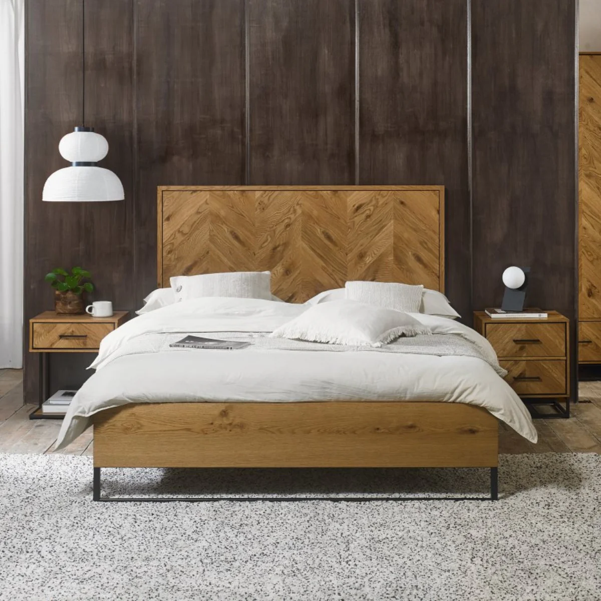 Riva Rustic Oak and Metal 2 Drawer Nightstand - Image 6