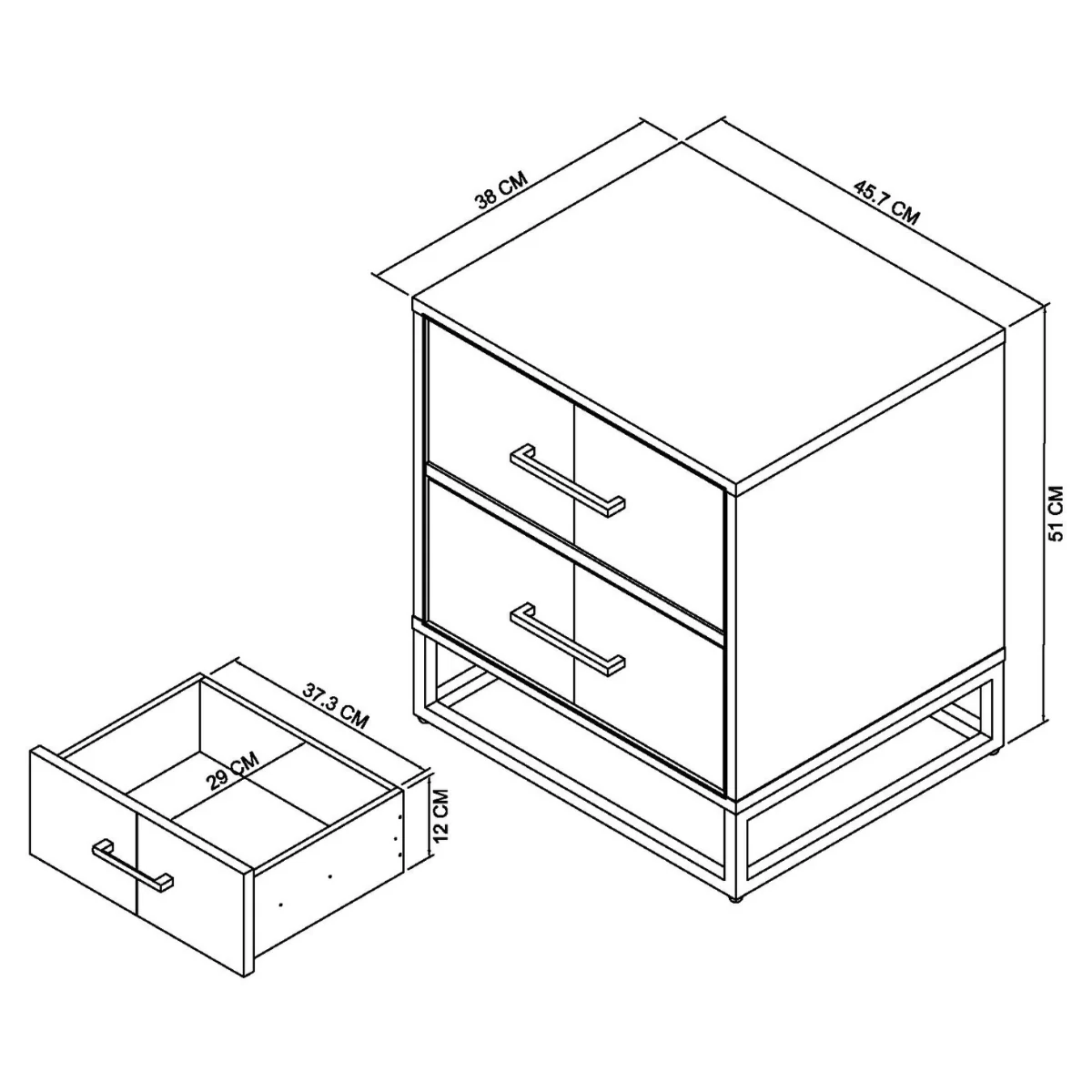 Riva Rustic Oak and Metal 2 Drawer Nightstand - Image 7