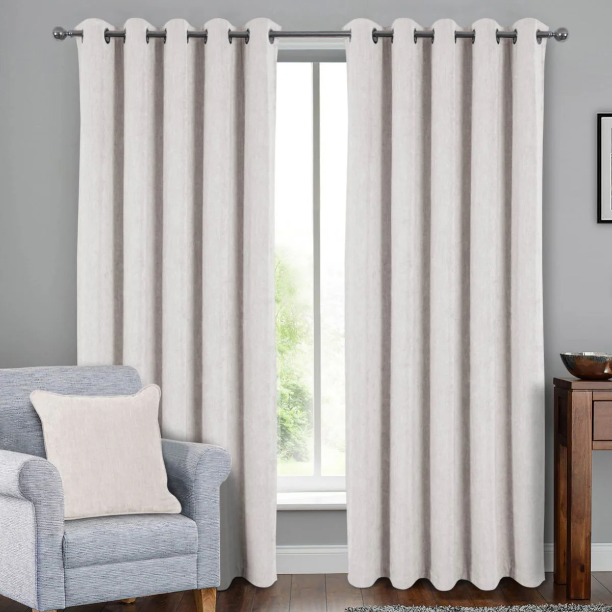 Savoy Chalk Ready-Made Blackout Eyelet Curtains
