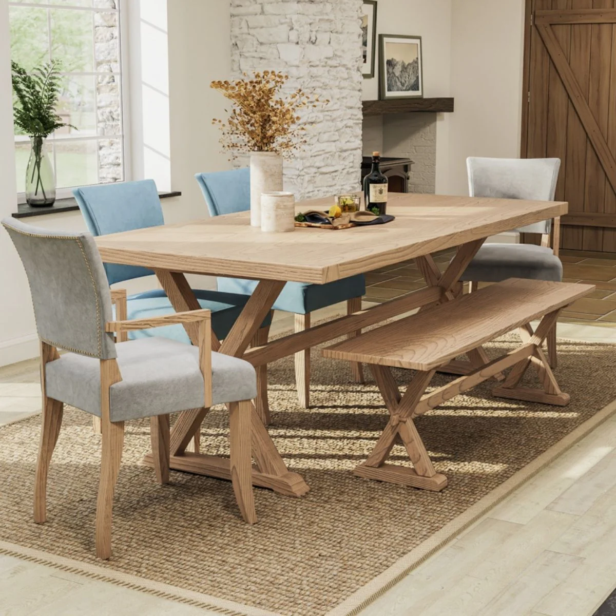 Valentia Large Oak Trestle Dining Table 2.1 M - Image 4